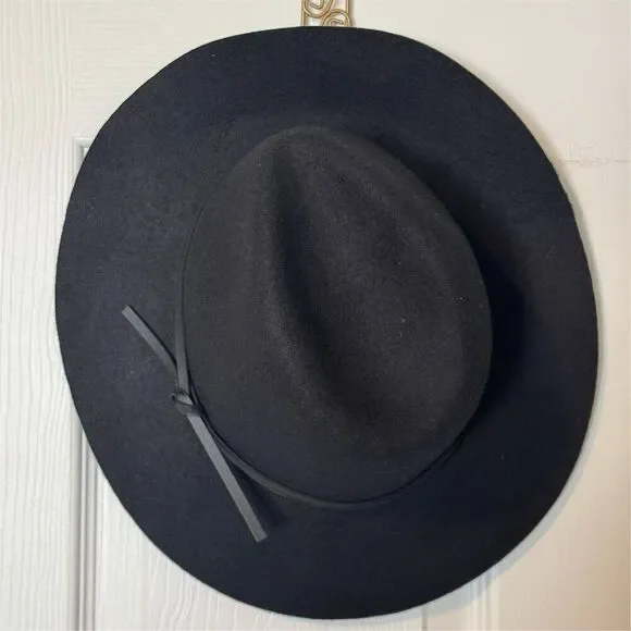 Unisex Black Wool Fedora Hat with “Faux” Leather Trim - Picture 2 of 6